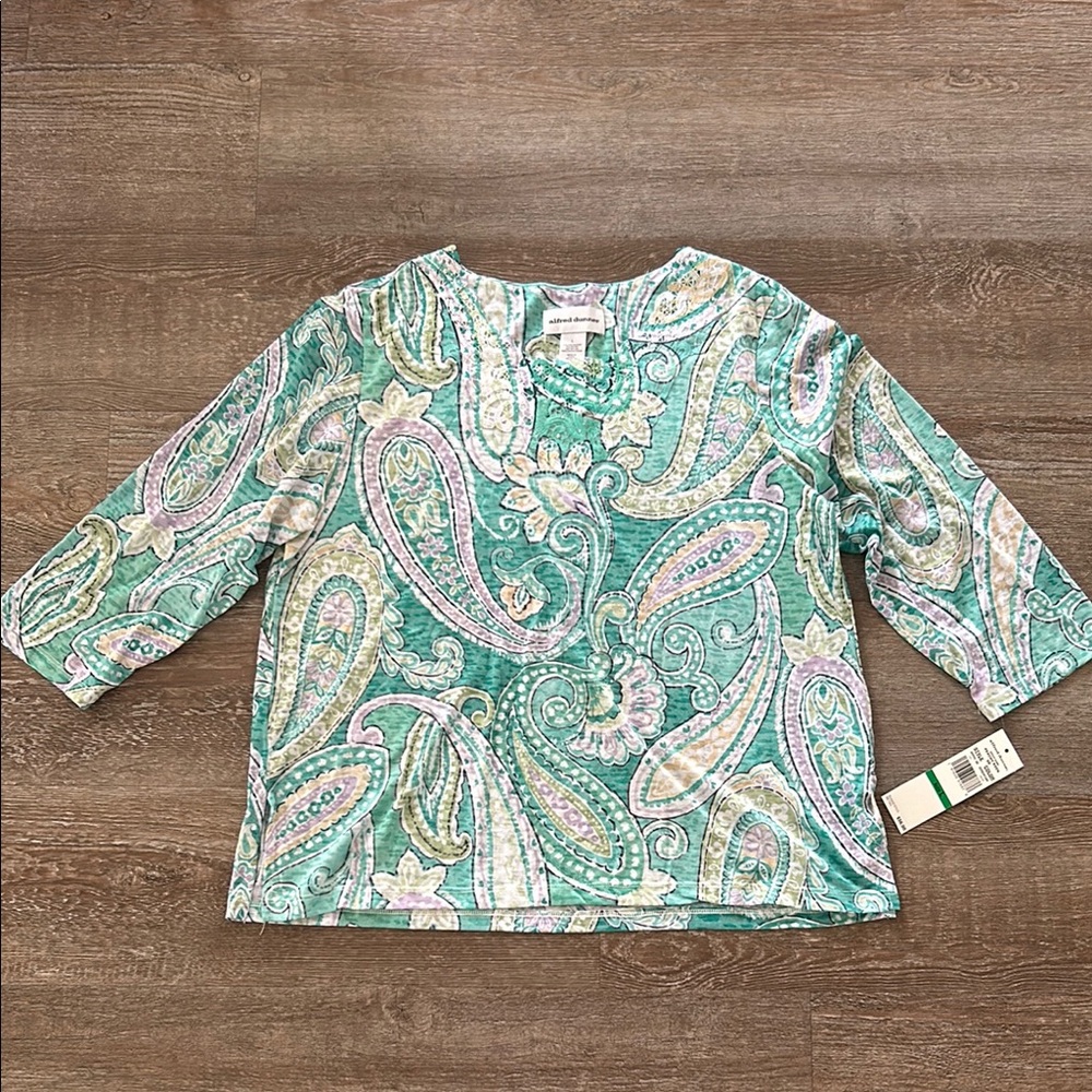 Alfred Dunner Green Paisley Print Top